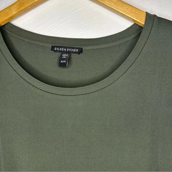 Eileen Fisher Women’s Size XL Olive Green Silk Linen High Low Short Sleeve Tunic - Picture 3 of 10